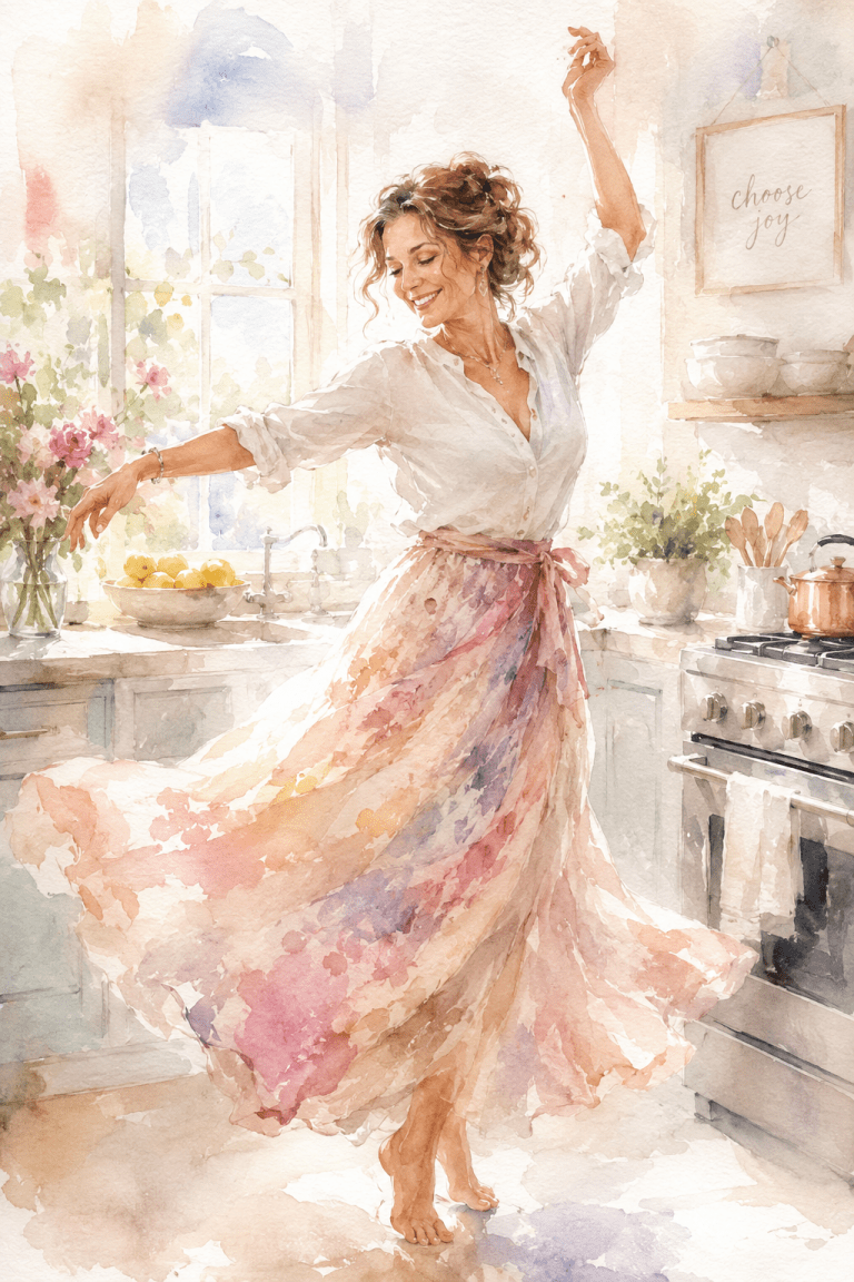 Middle-Aged-Woman-Dancing-in-the-kitchen